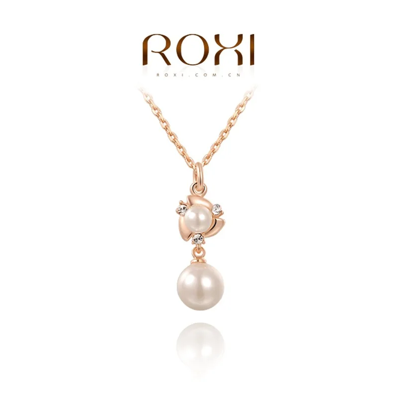 50pcs/lot ROXI Christmas gift fashion pearl necklace rose gold plated 100%hand made jewelry|gifts computer|jewelry doggift card jewelry |