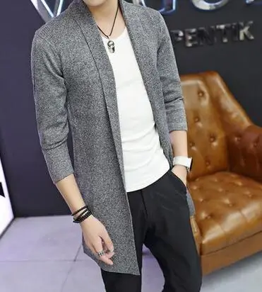 2020 spring and summer new cardigan sweater men long coat thin section korean windbreaker suits men's sweat blazers hombre grey | Мужская