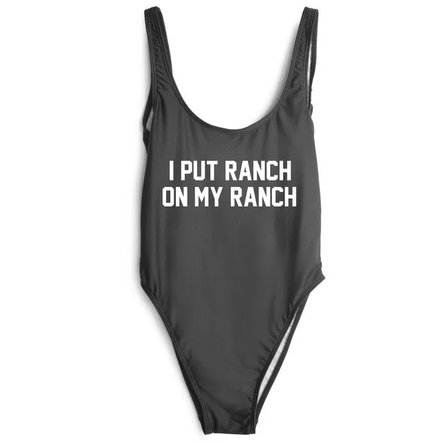 

letter print bathing suit Women Sexy I PUT RANCH ON MY RANCH Bodysuit One Piece Swimwear Suits Beachwear high cut swimsuits