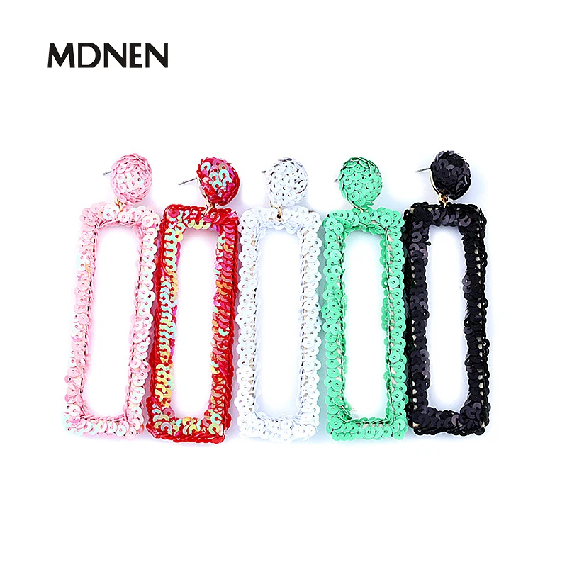 Женские прямоугольные серьги-подвески с блестками красные длинные висячие