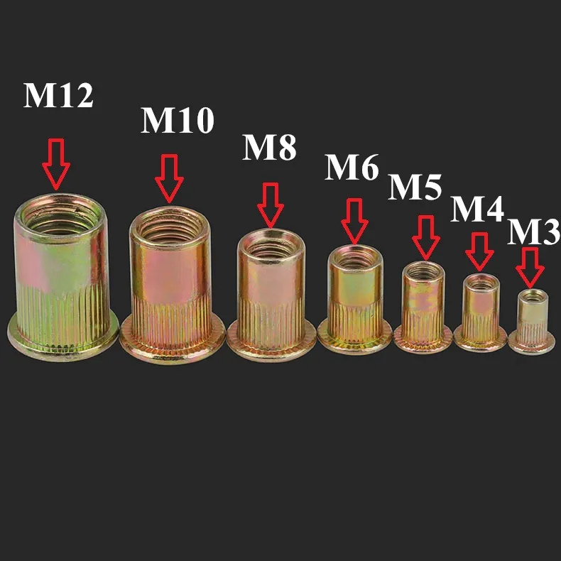 M3 M4 m5 m6 m8 m10 m12 набор гаек с заклепками желтая оцинкованная углеродистая сталь