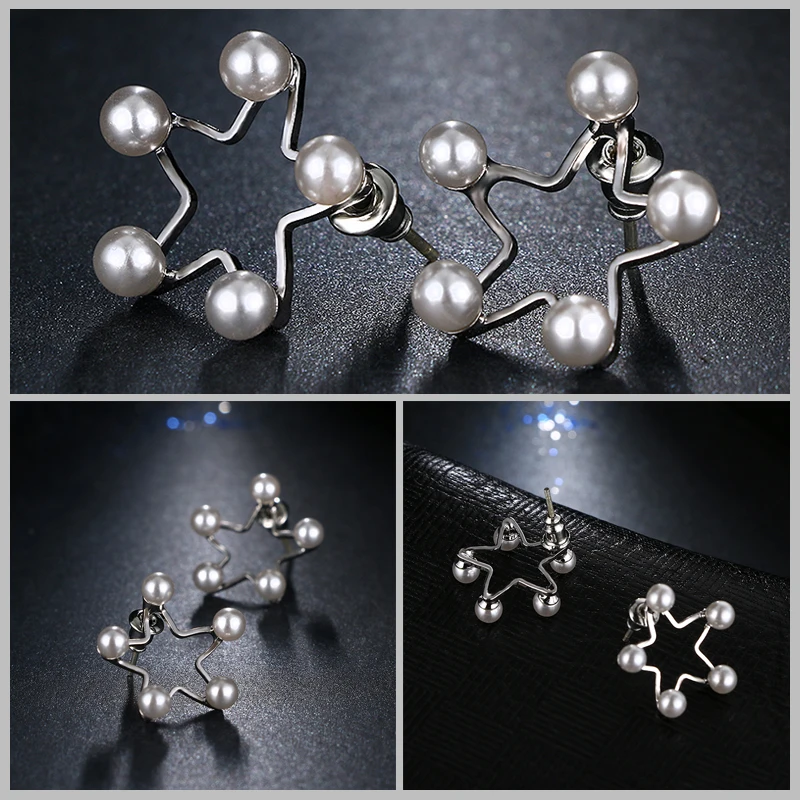 Женские серьги гвоздики с искусственным жемчугом в форме звезды и морской