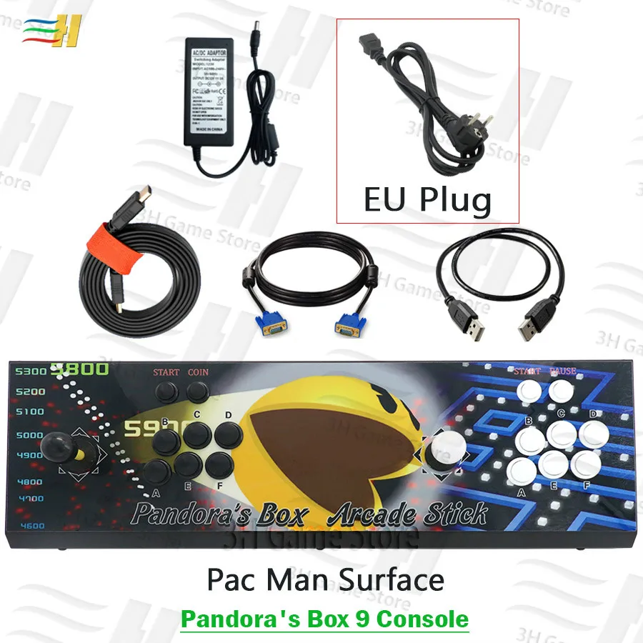 PB9 pacman EU plug Новинка Pandora Box 9 1500 В 1 железная игровая консоль для аркадных игр 2 игрока Джойстик контроллер консоль HDMI VGA USB выход PS3 ТВ PC 5S 6s 7 8s - Цвет: PB9 pacman EU plug