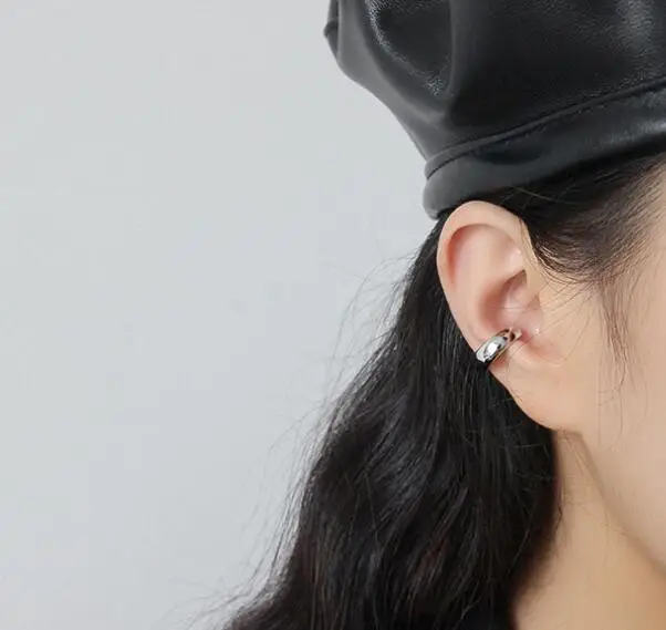 silver SHANICE 925 Sterling Silver INS minimalist geometricl smooth Ear Clip on Earrings Clip Earrings without Piercing for Women - Окраска металла: silver