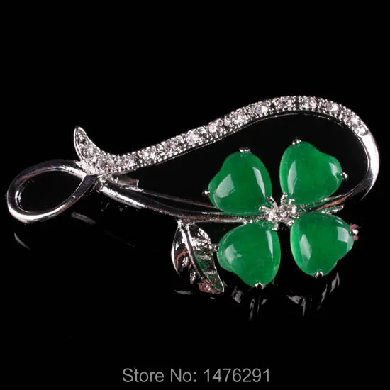 Серебряное покрытие имитация зеленых нефритов счастливый клевер цветок