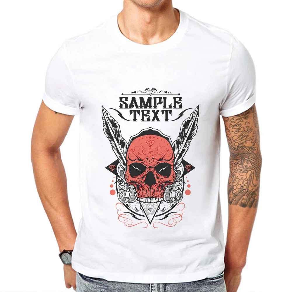 

Popular Men T-Shirt Skull Print Sample Text Male Short Sleeve 100 Cotton Summer Man Tops Tee Shirts Casual Skulls Mens T shirt