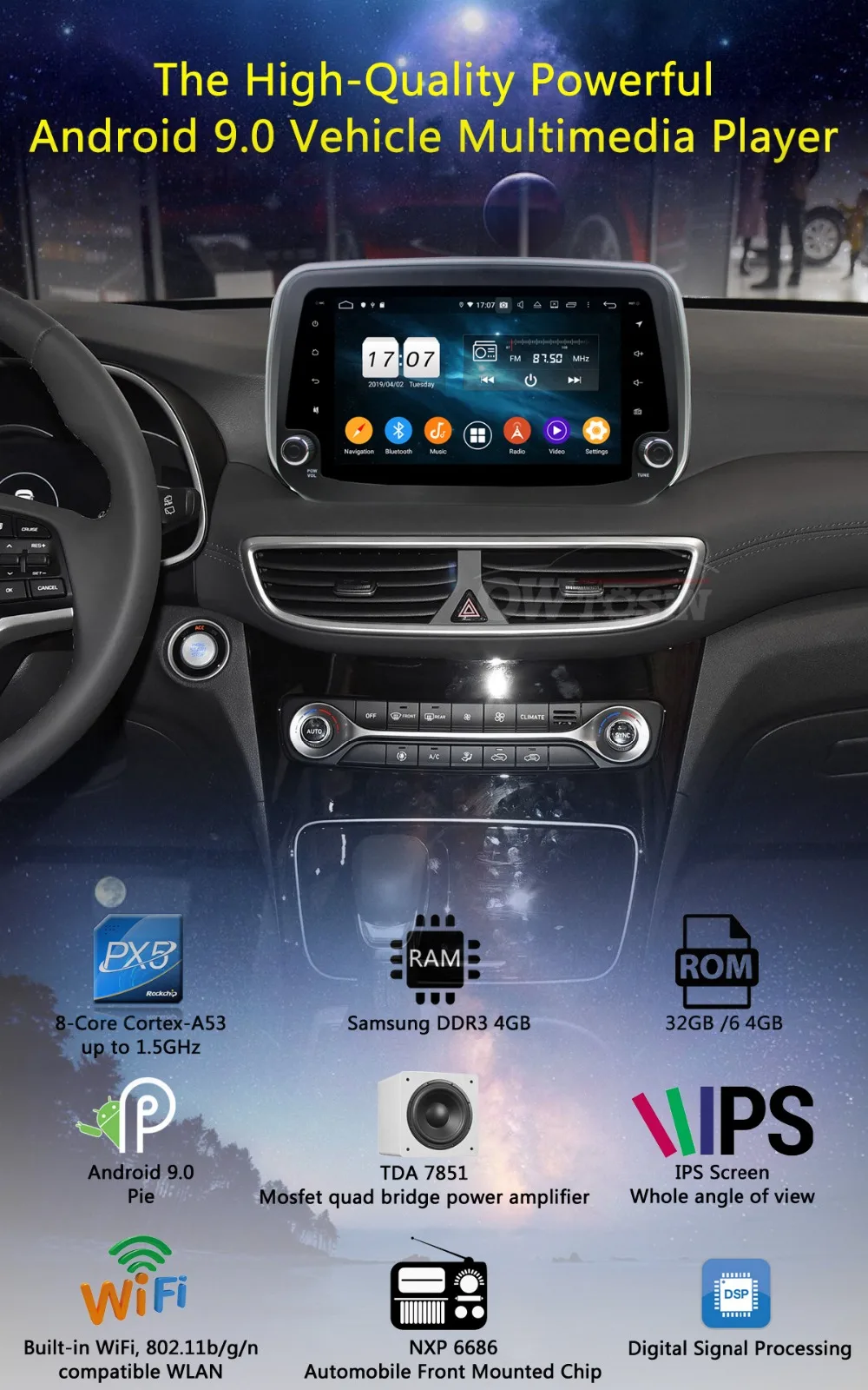 " ips 8 ядерный 4 Гб+ 64 ГБ Android 9,0 Автомобильный мультимедийный для hyundai Tucson IX35 радио gps навигация DSP CarPlay Parrot BT