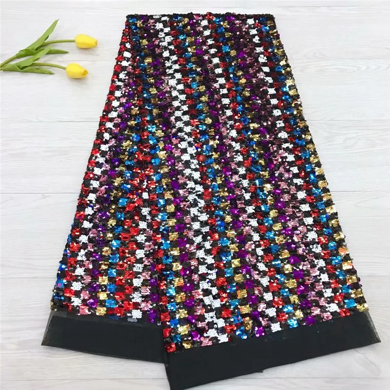 Многоцветная кружевная ткань с блестками 2018 африканская фатиновая пайетками