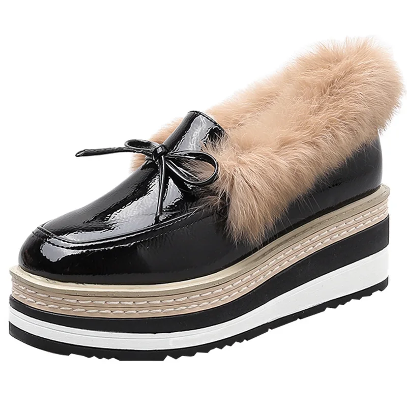 Зимняя обувь с бантом zapatos для девочек плюшевая на плоской подошве мехом удобные