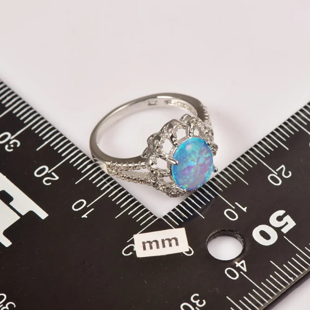 Женское кольцо из серебра 925 пробы с голубым опалом|ring size|ring size 5crystal ring |