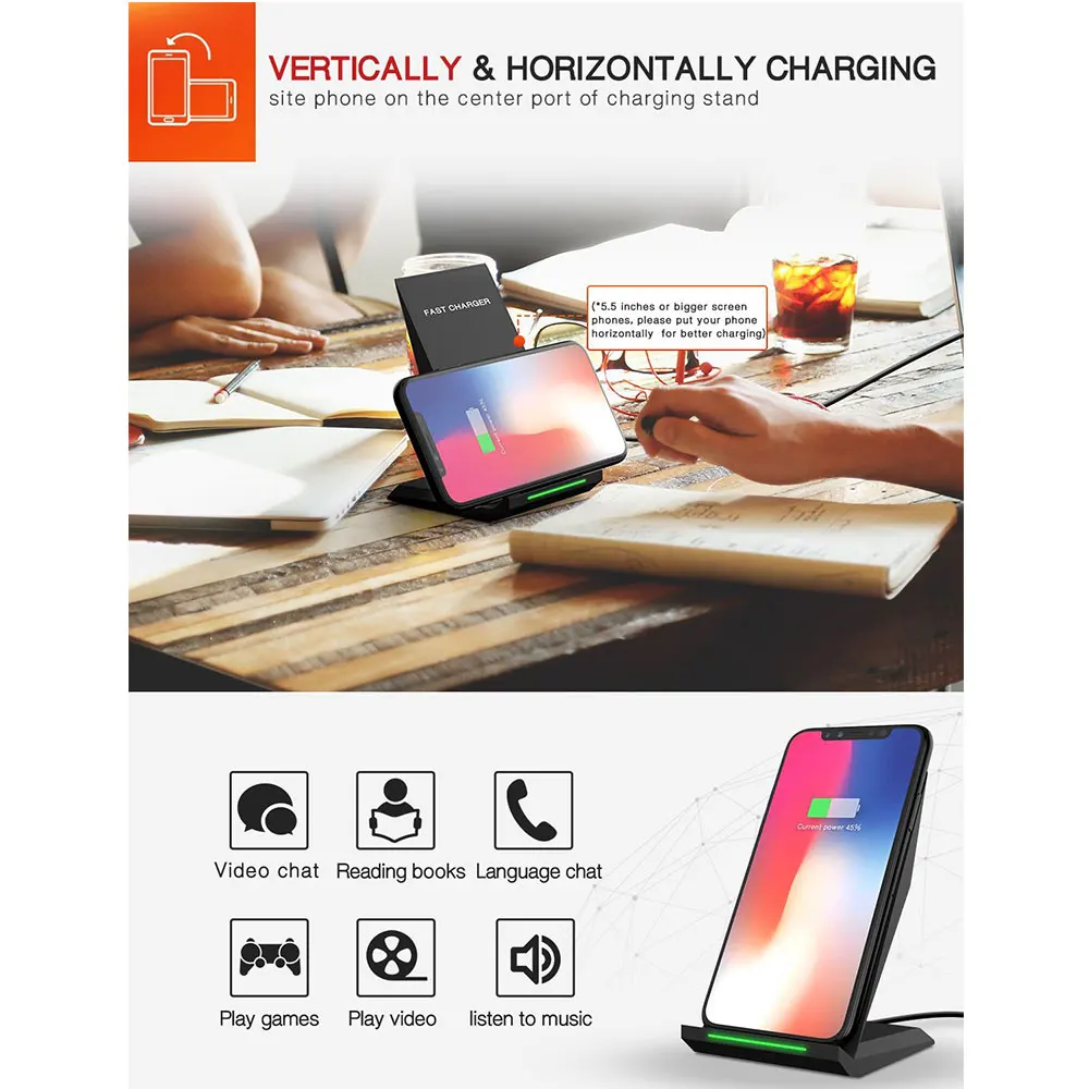 Беспроводное зарядное устройство Ascromy для iPhone X Qi быстрая зарядка подставка Samsung