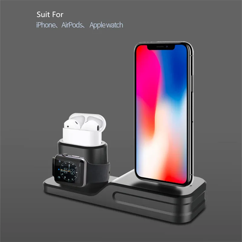 3 в 1 силиконовая подставка держатель для Apple AirPads зарядная док-станция база для Apple Watch iPhone Airpads Подставка для наушников