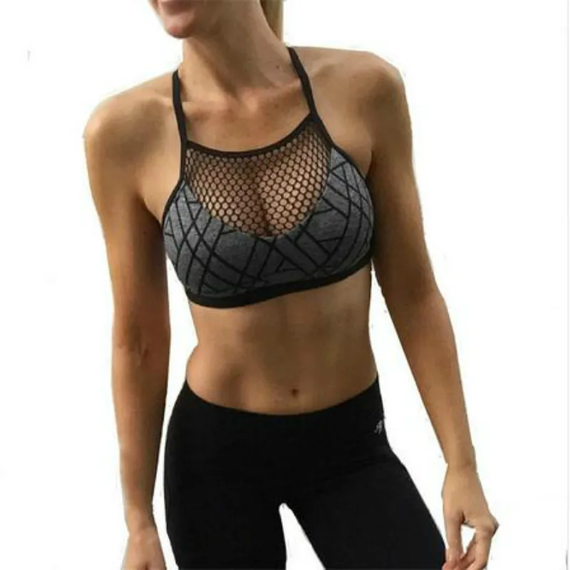 Летние Топы Бег Йога укороченные женские сетка Цифровая печать сетки дышащий