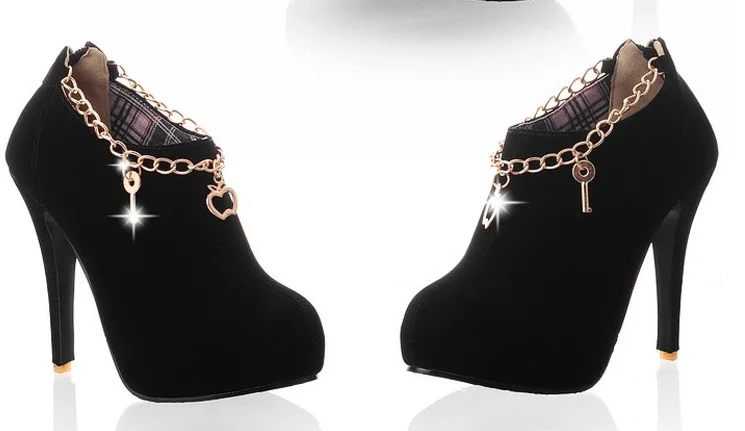 shorha 2018 New Fashion Women Flock Pumps woman Round Toe super Thin High Heels Shoes ladies chain Zipper | Обувь