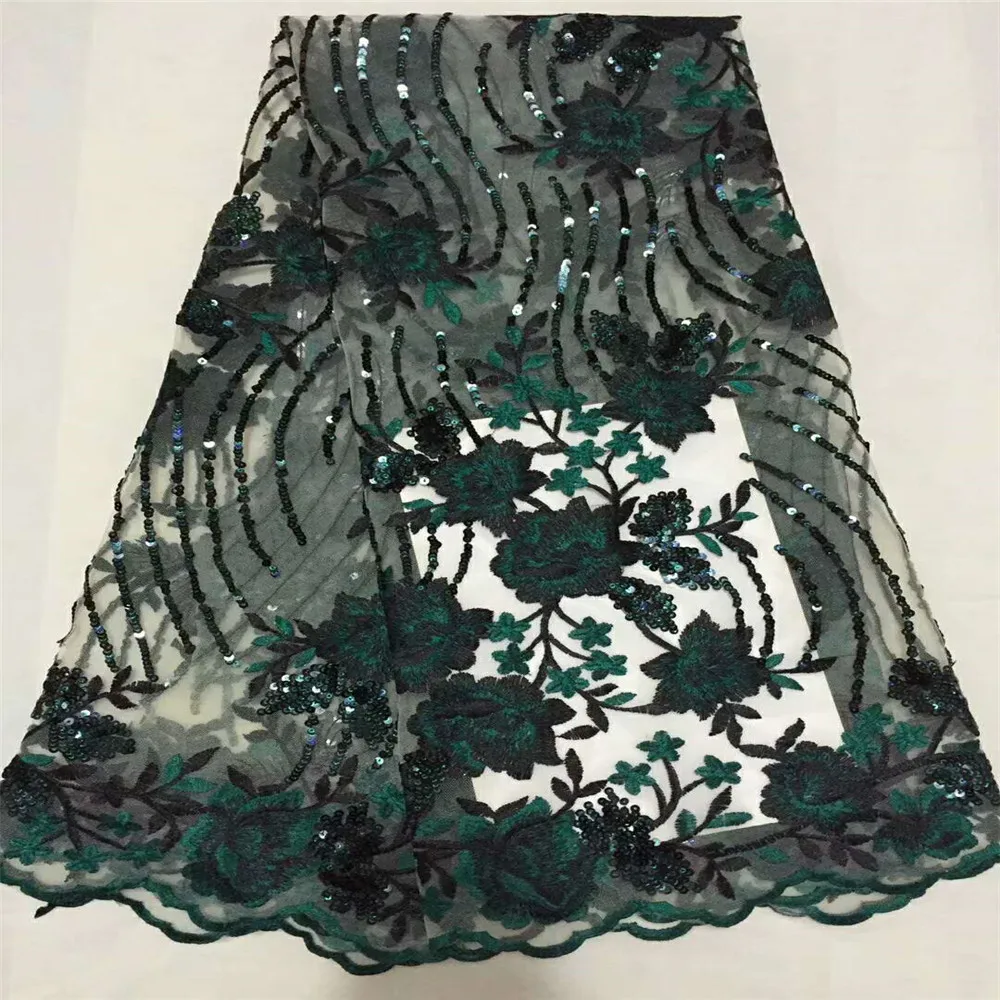 Черный Блёстки Кружево Ткань 5yard метров 2018 Африканский с Высокое качество