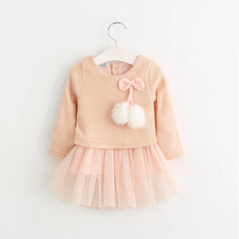 Лидер продаж 2017 детское платье с помпоном для девочек детская одежда детские