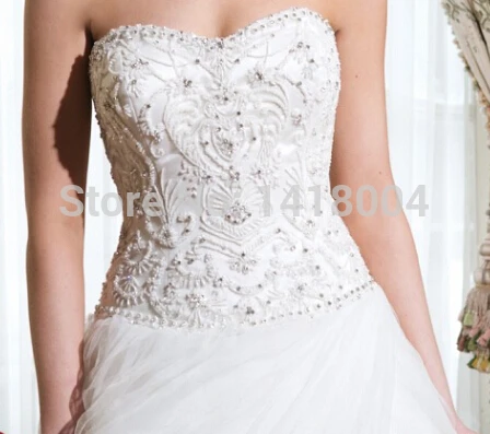 2015 New A Line Sexy Wedding Dresses Backless Sweetheart Ruffles Beading Sparkling crystals Three Quarter Elegant Bridal Gowns | Свадьбы и