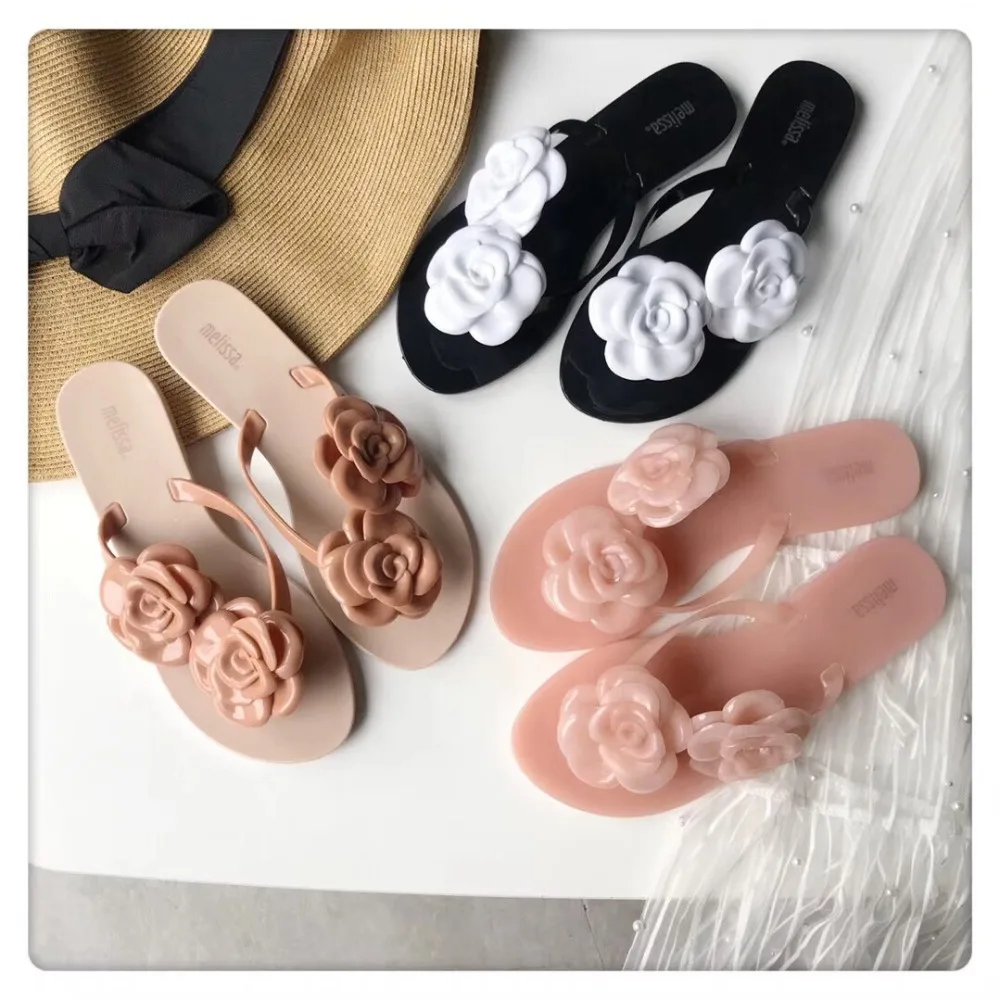 Melissa/пляжные шлепанцы с цветочным рисунком Женские Вьетнамки Женская обувь на