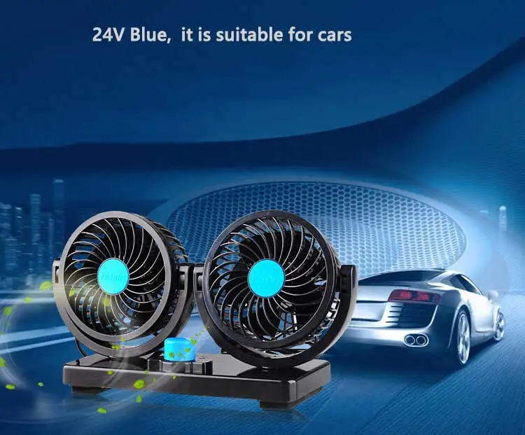 12v blue Мини Автомобильный Вентилятор 12 В 24 в один/двойной автомобиль грузовик с двойной головкой встряхивание USB маленький Электрический вентилятор 360 градусов вращающийся низкий уровень шума охлаждения - Название цвета: 12v blue