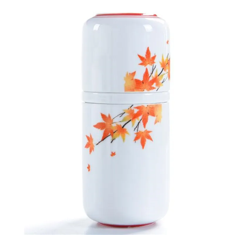 Autumn Лаконичный керамический чайный сервиз, белая фарфоровая чашка с крышкой, фильтр, Офисная чашка, переносная дорожная чашка, набор с сумкой, набор чайной посуды Kong Fu - Цвет: Autumn