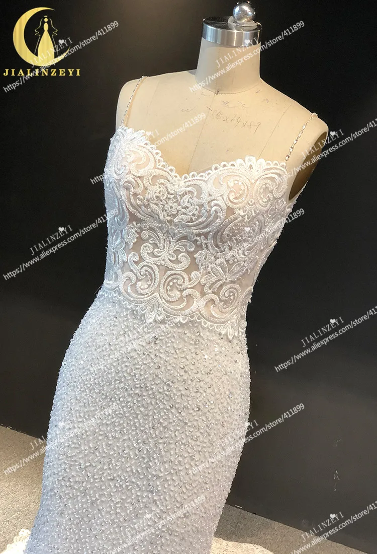 JIALINZEYI Real Picture Spaghetti Strap Lace mermaid Sexy Long Train Bridal Wedding Dresses wedding gown dresse 2021