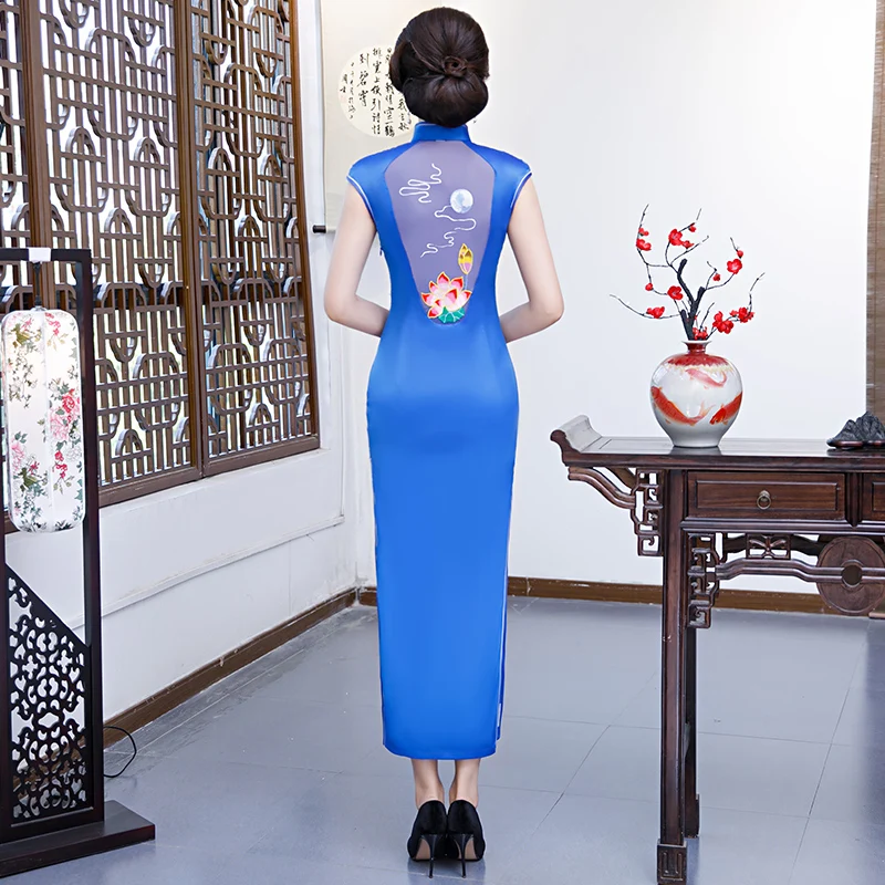 

2019 Long Cheongsam Vintage Chinese style Dress Fashion New Womens Rayon Qipao Slim Party Dresses Spring Button Vestido S-3XL
