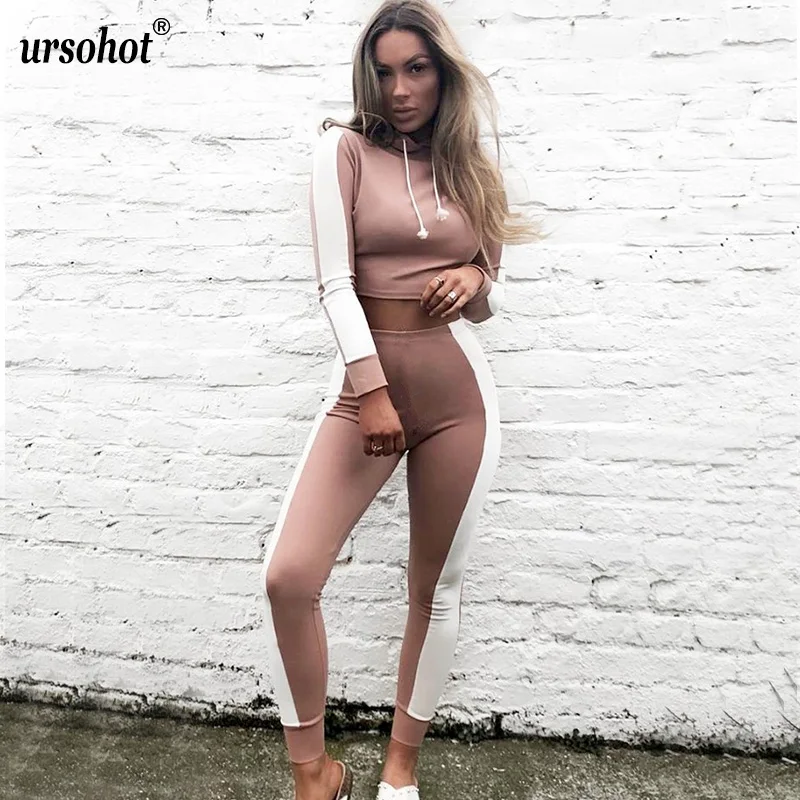 Ursohot Цветные Лоскутные женские комплекты из двух частей спортивный костюм 2018