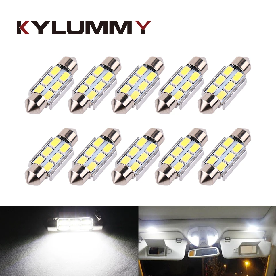 KYLUMMY 10 шт. автомобиля светодиодный Потолочные плафоны лампы C5W гирлянда 36 мм Canbus 6