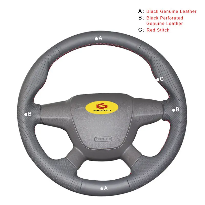 Genuine Leather Оплетка на крышке рулевого колеса для Ford Focus 3 2012- Kuga Escape 2013- C-MAX 2011- автомобильные чехлы на руль из кожи - Название цвета: Genuine Leather