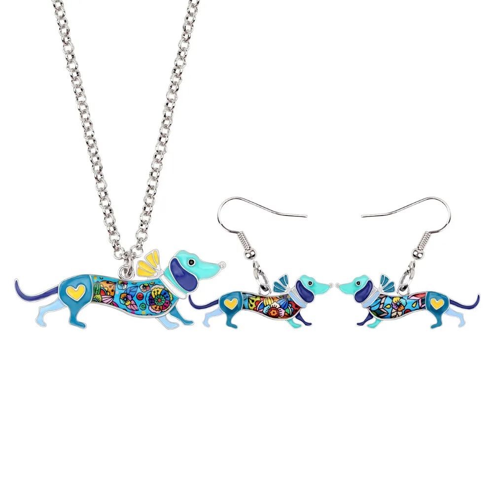WEVENI Enamel Alloy Anime Collar Dachshund Dog Earrings Necklace Jewelry Sets For Women Girl Gift Birthday Drop Ship Bijoux | Украшения и