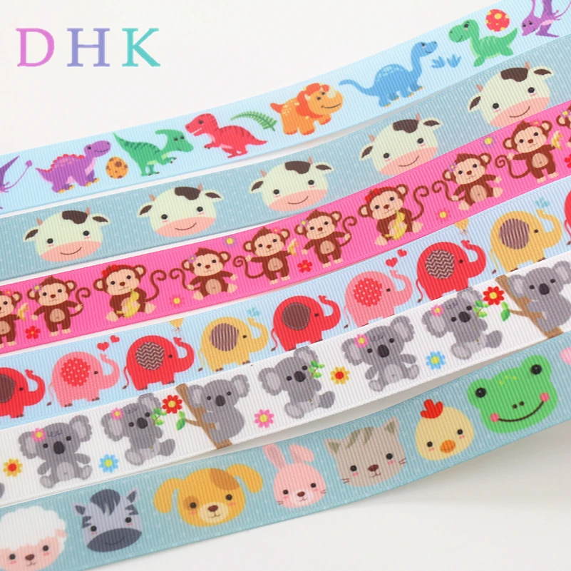 DHK 7/8 'Ƌ ярдов животными слон динозавр в форме коалы напечатан grosgrain ленты