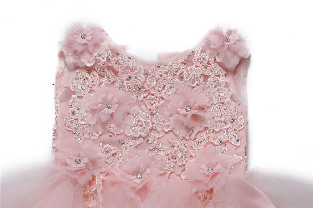 Розовое Тюлевое платье для маленькой девочки крещения вечерние платья с