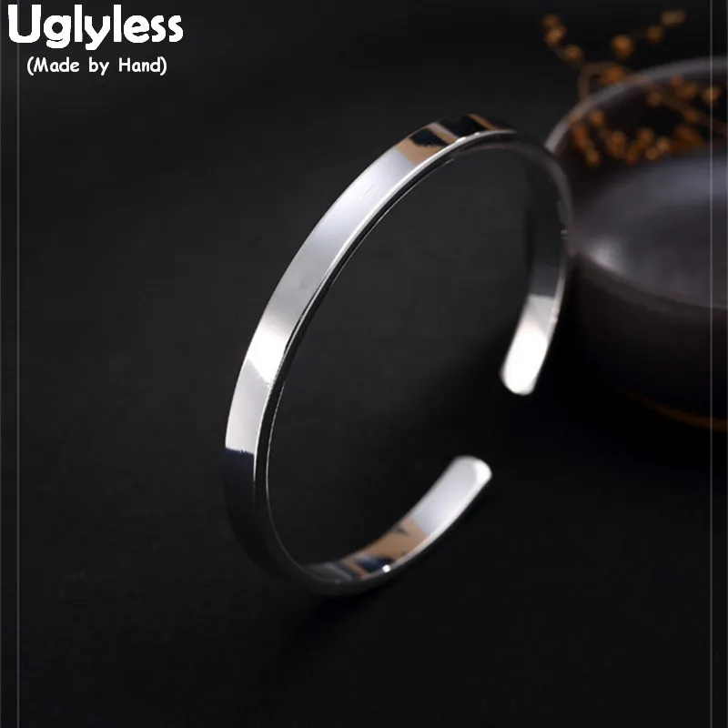 

Uglyless Real S999 Silver Fine Jewelry Elegant Lady Glossy Bangle Wide Bangles Women Evening Dress Bijoux Opening Korean Design