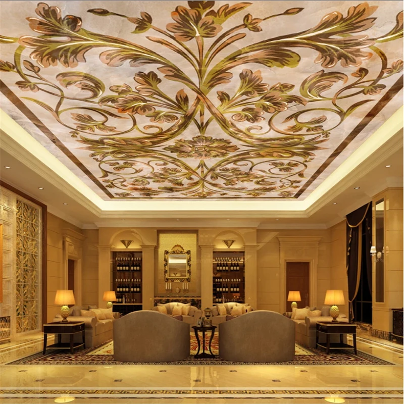 

Custom hotel ceiling 3d wallpaper exquisite European high quality marble Pattern ceiling mural 3d wallpaper Beibehang