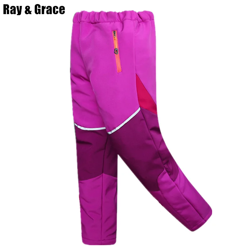 RAY GRACE, зимние спортивные штаны для улицы, Детские флисовые Водонепроницаемые Светоотражающие Брюки, походные треккинговые штаны для мальчиков и девочек