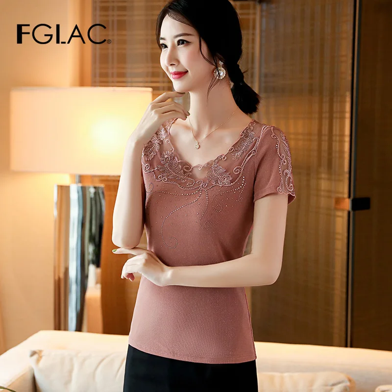 Модная Повседневная Сетчатая футболка с коротким рукавом женские элегантные