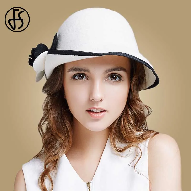 Женская фетровая шляпа FS белая с бантиком широкими полями | Аксессуары для одежды