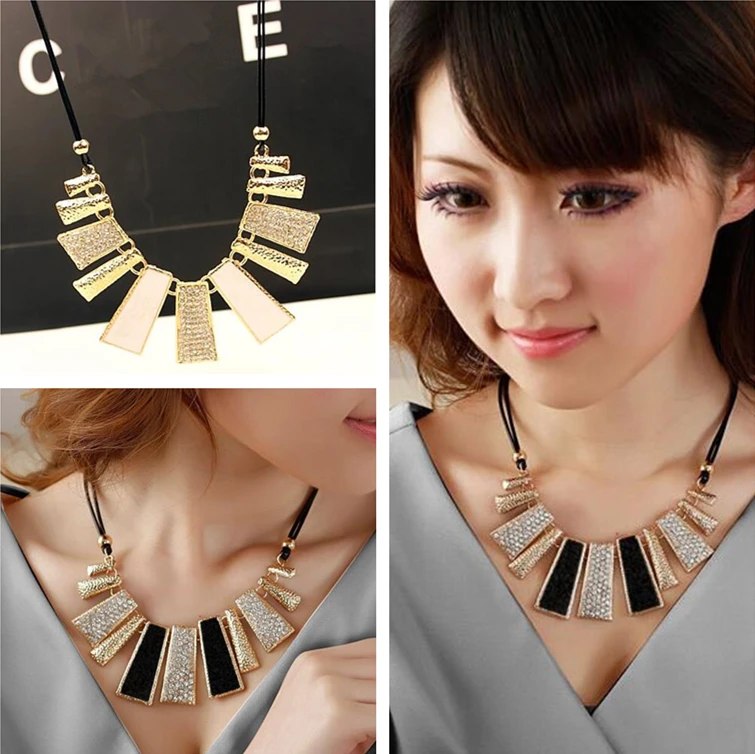 2017 ожерелье колье Мода Дизайн эмали нагрудник плетеная веревка Сеть Кристалл