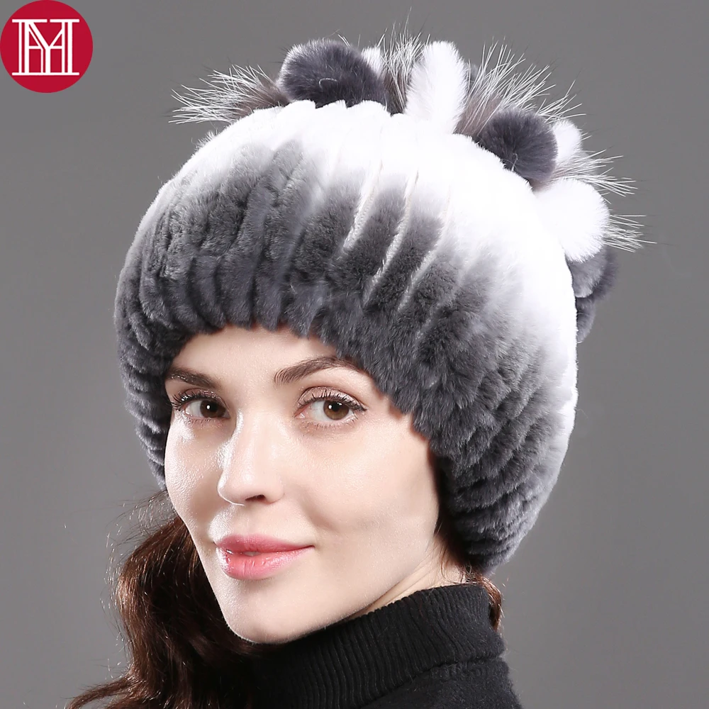 Хороший эластичный вязаный Настоящий мех кролика шапочки шапки женские настоящие серебряные лисицы меховые шапочки шапка настоящие натуральные шапки из меха кролика рекс