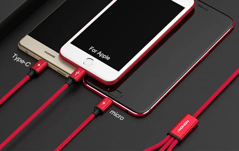 NOHON 3 в 1 type-C кабель для Apple type-C Micro USB-C кабель для iPhone 8 7 6 6S iOS 10 MacBook samsung LG быстрое зарядное устройство 2.4A