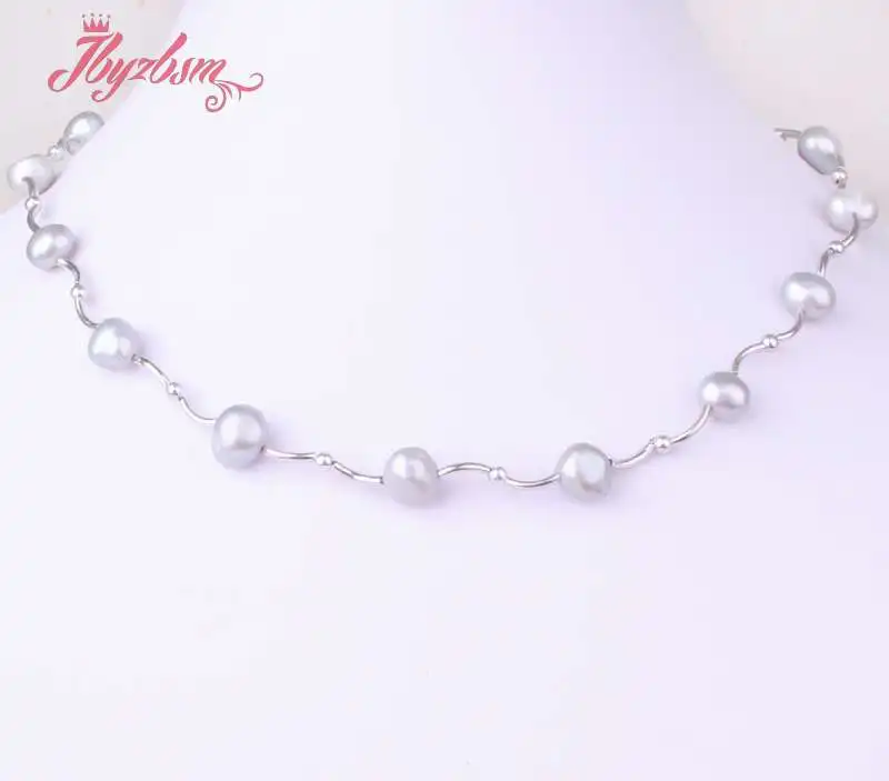 Free Shpping 6 8mm Natural Freeform Shape Cultured Pearl Gem Stone Beads White Silver Plated Fashoin Style Necklace 16 Inch|fashion necklace|necklace