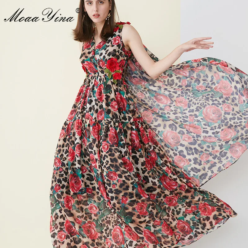 Женское платье накидка с леопардовым принтом MoaaYina летнее v образным вырезом и