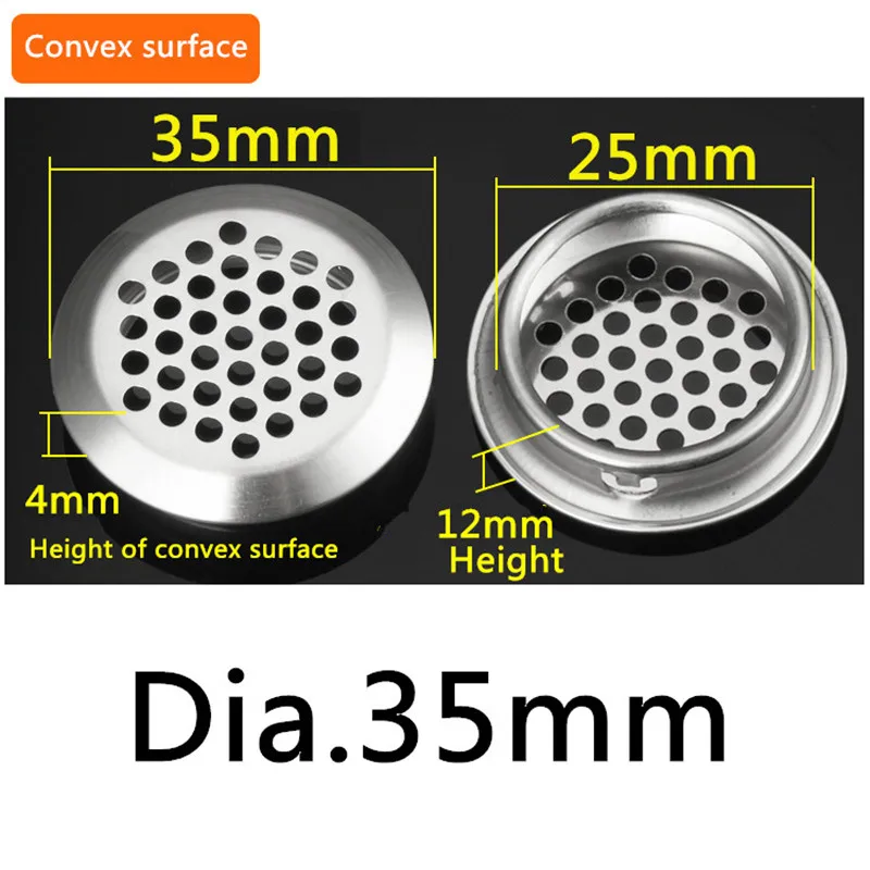 Convex Dia.35mm 5 шт./лот вентиляционная решетка для шкафа Сетчатое отверстие круглая нержавеющая сталь плоская поверхность выпуклая поверхность режущее отверстие 5 размеров - Цвет: Convex Dia.35mm