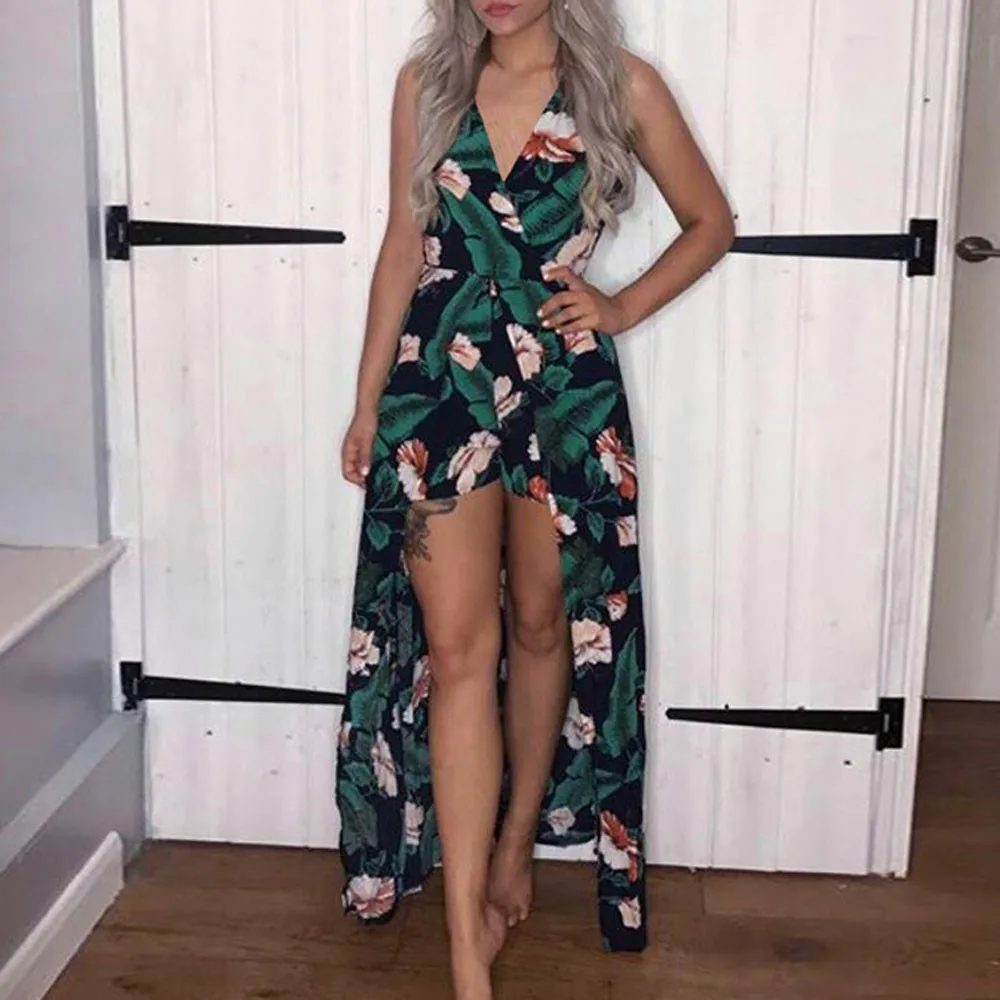 Женское летнее платье комбинезон без бретелек Пляжное с цветочным принтом и