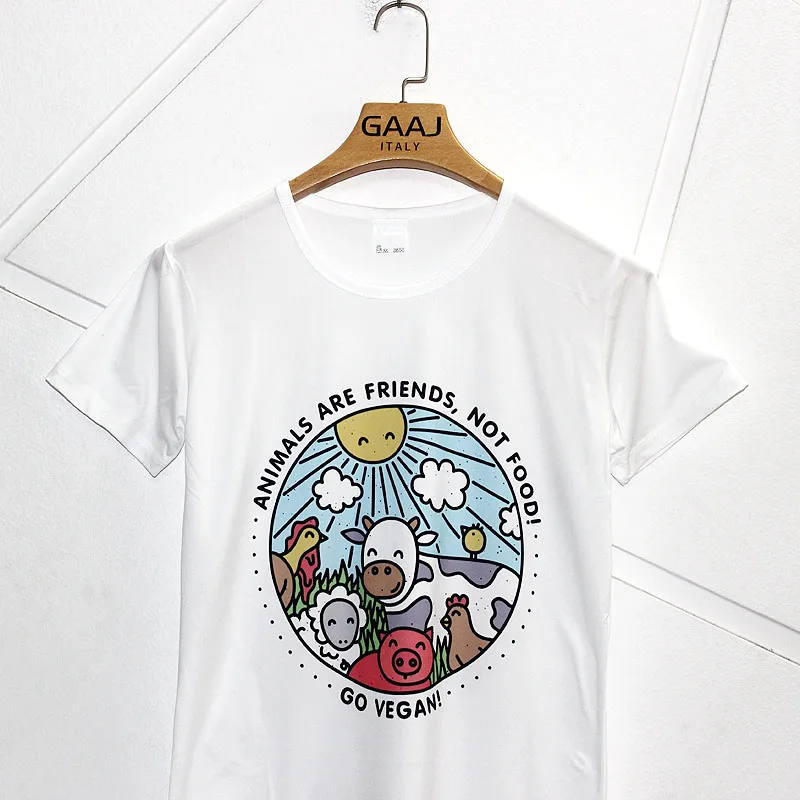 Футболка GAAJ Animal are friends not food Go Женская хлопковая футболка Однотонная с коротким