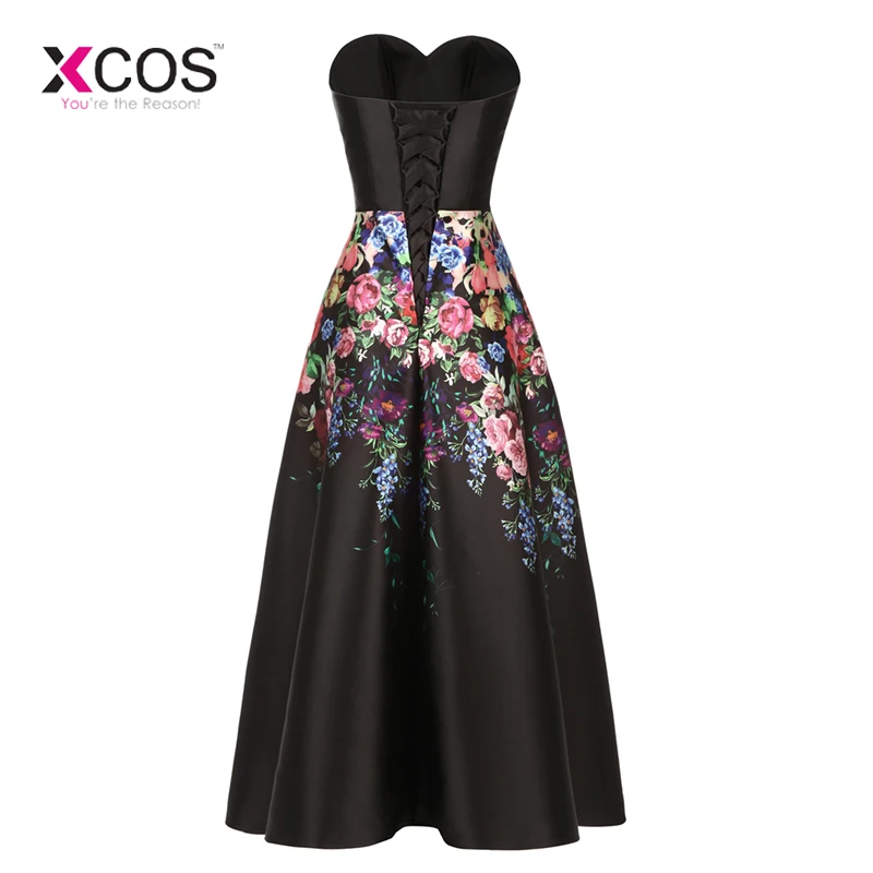 Винтаж с цветочным принтом Чай Длина платье на выпускной лифом сердечком черного
