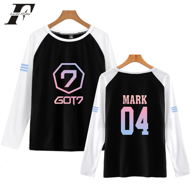 GOT7 футболка 2018 kpop реглан футболки хлопок длинный рукав Bangtan Мальчик Хип Хоп