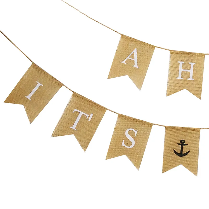 13 флагов якорь моряк Ahoy это мальчик Мешковина баннер стикеры морской тематики