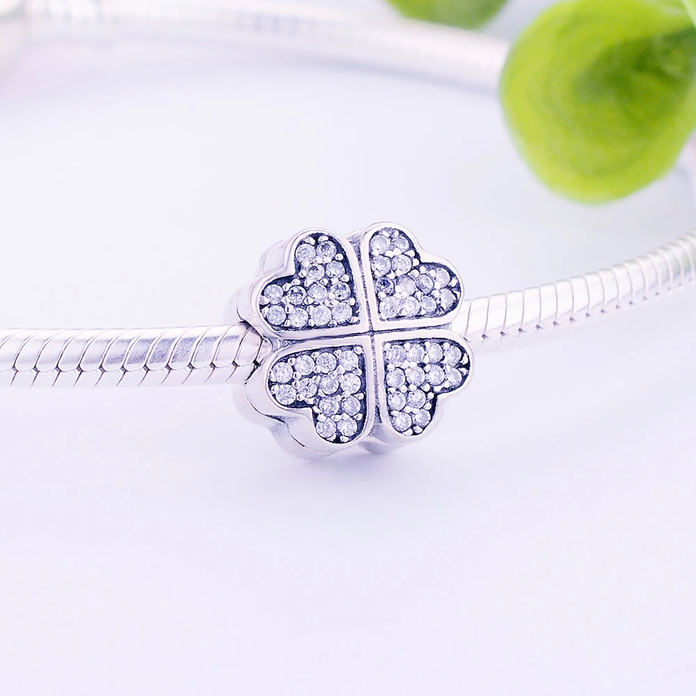 DIY подходит для оригинала Pandora браслет ювелирных изделий серебряные бусины 925 пробы лепестки любви клип талисманы с четким CZ