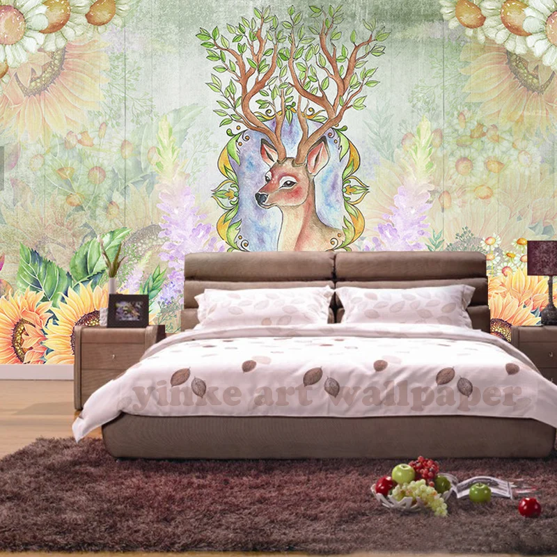 Пользовательские 3D фото обои стереоскопический модельный фон Подсолнух Олень